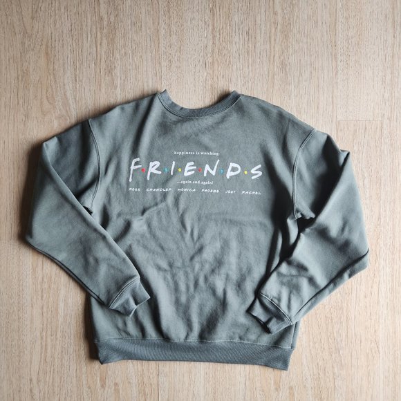 Friends Graphic Crew Neck Sweatshirt Fleece Lined Long Sleeve Green - Picture 5 of 8